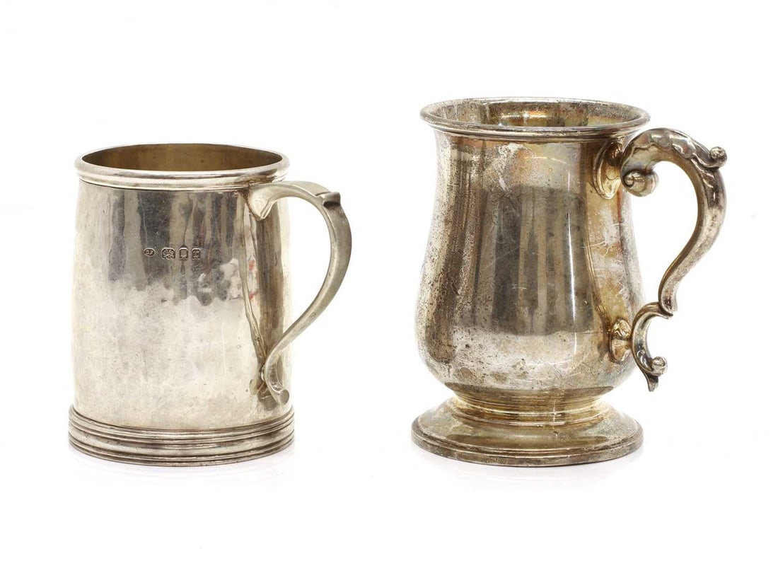 Two silver tankards, - 2