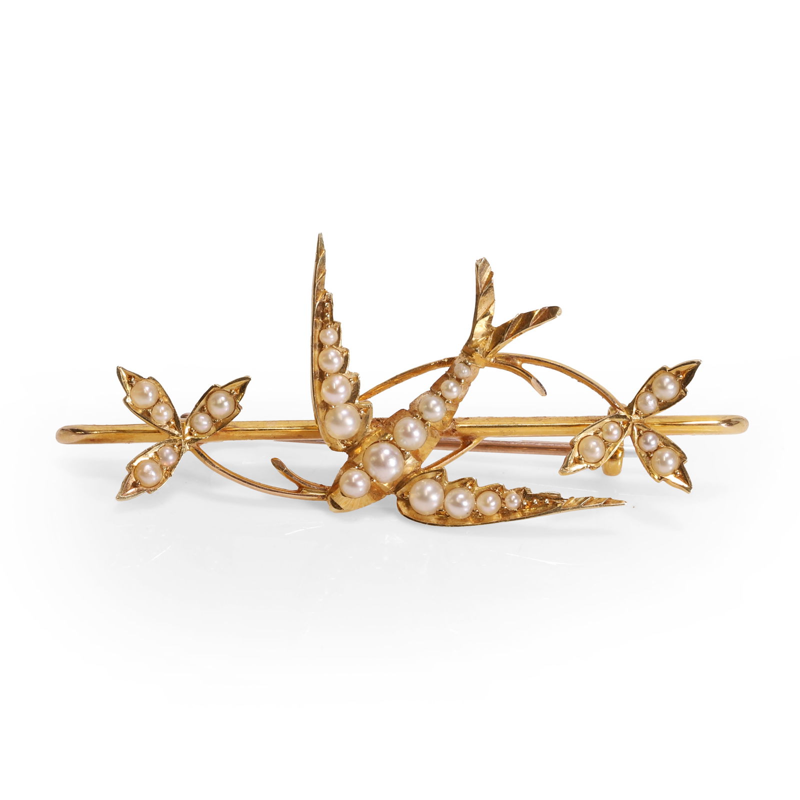 An early 20th century split pearl swallow brooch, (1 of 2)