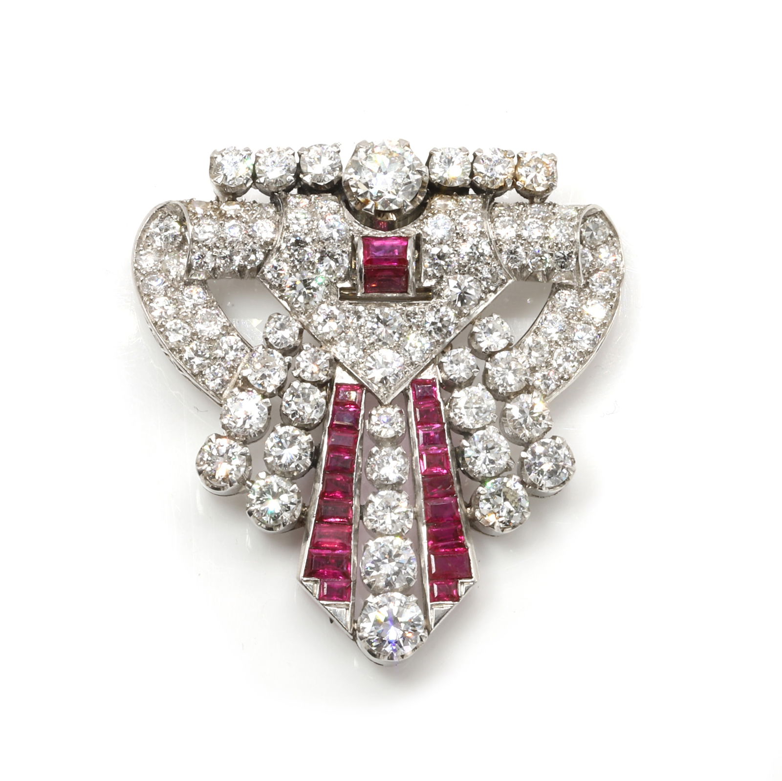 An Art Deco diamond and ruby brooch, circa 1930, (1 of 2)