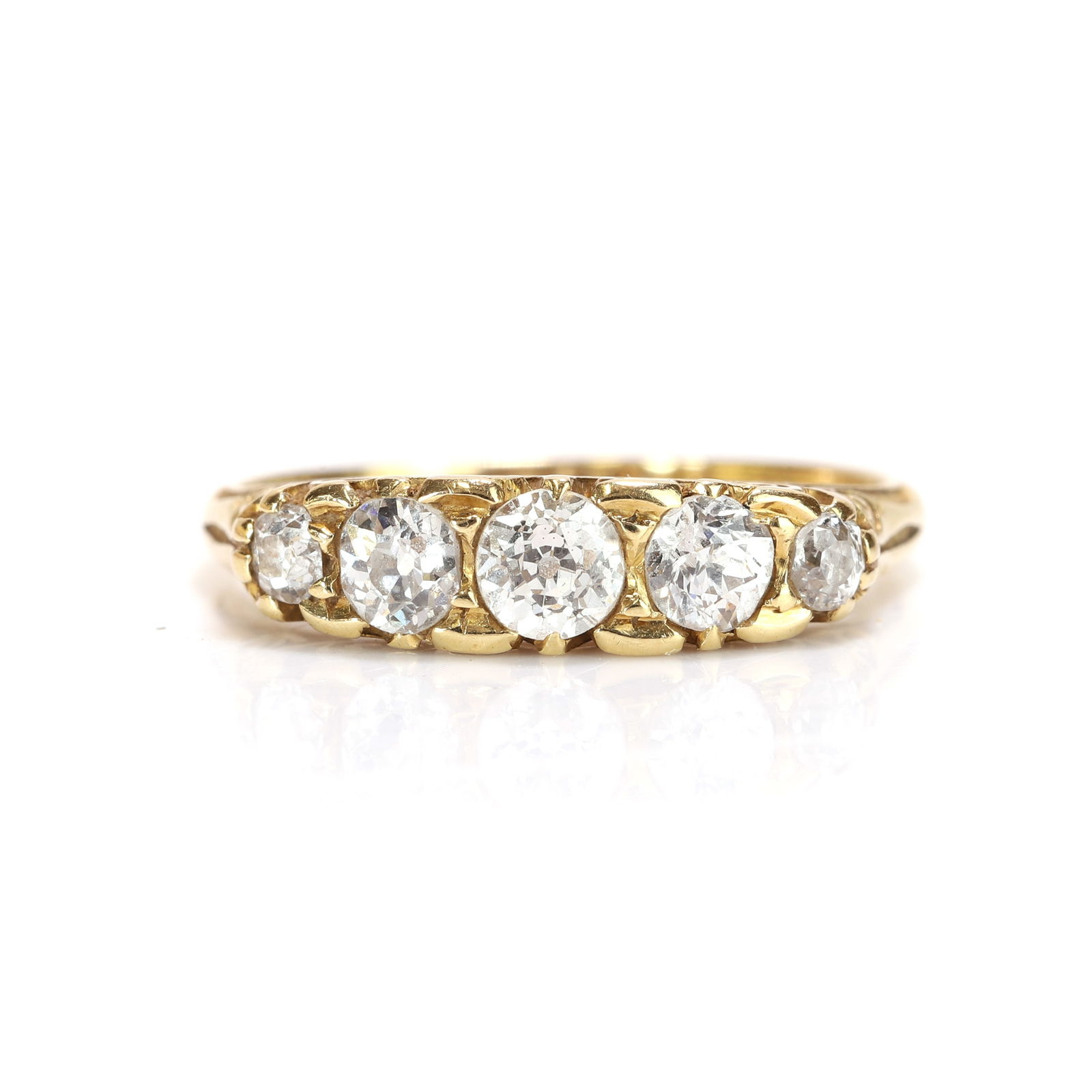 An 18ct gold diamond five stone ring, late 19th century/early 20th century, (1 of 3)