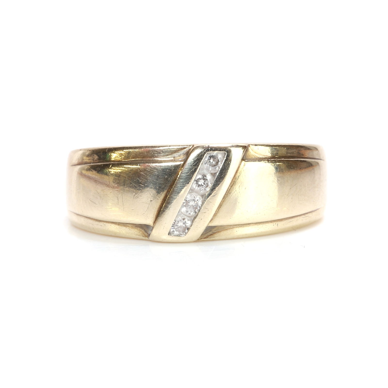 A 9ct gold diamond set band ring, (1 of 3)