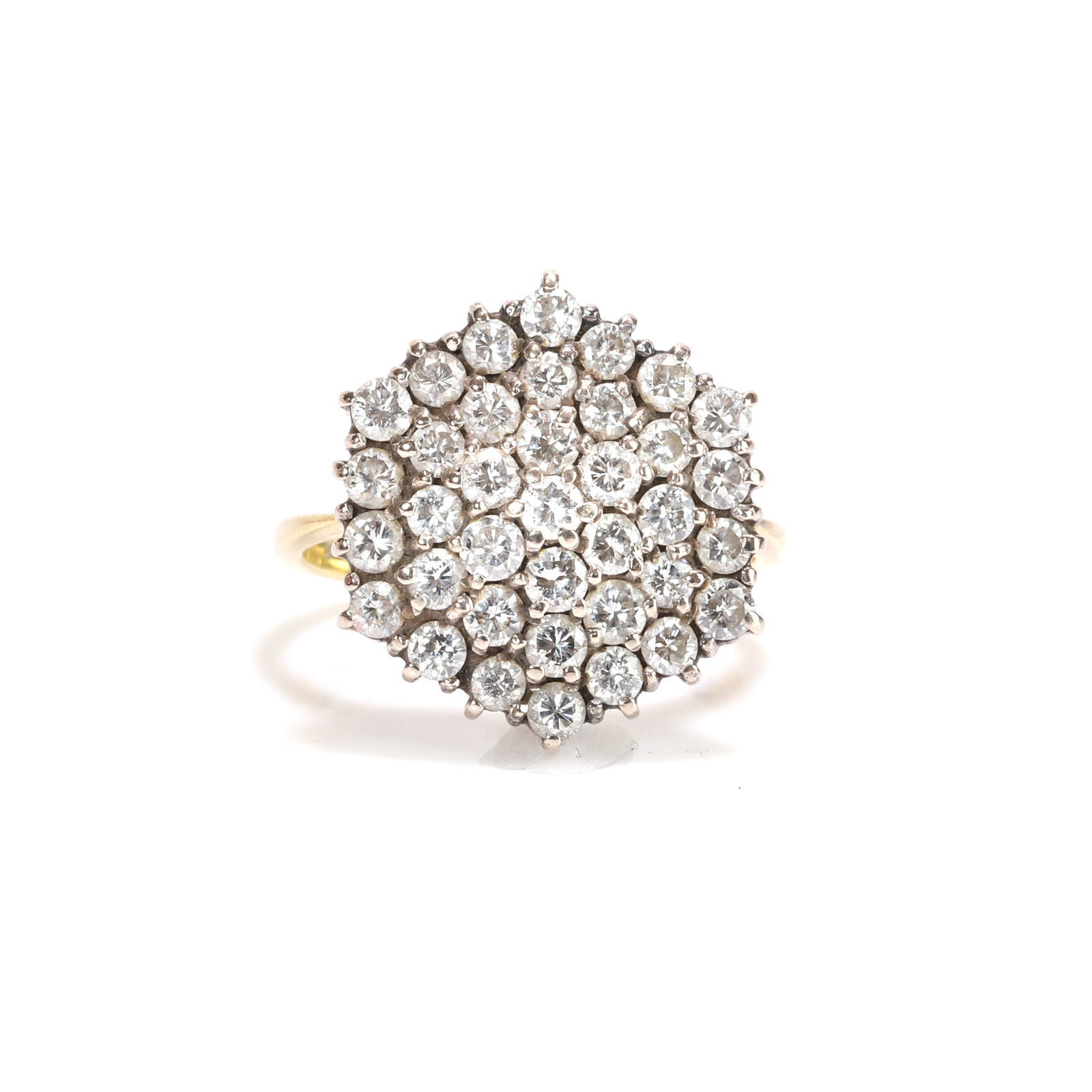 An 18ct gold diamond cluster ring, (1 of 3)