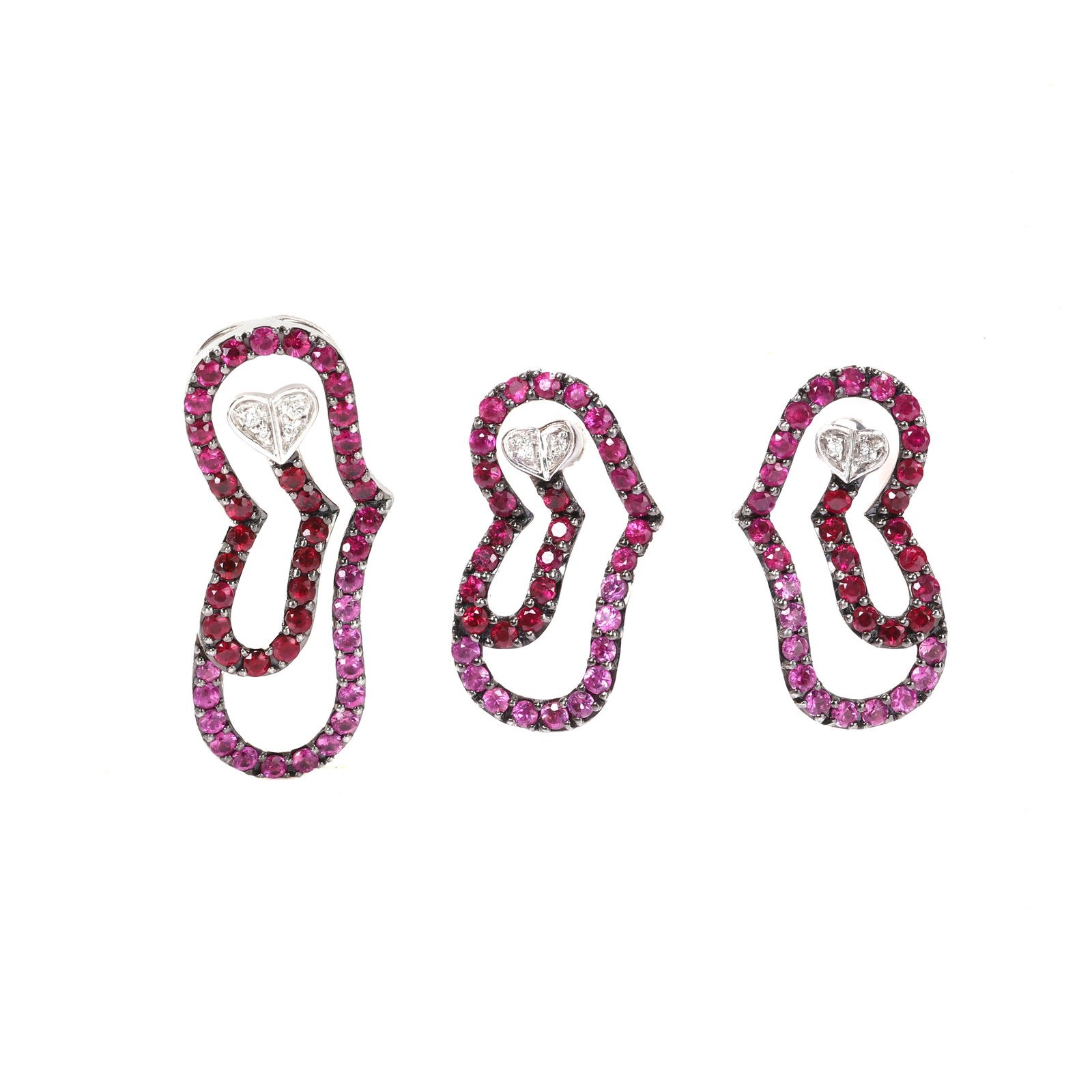 A ruby and diamond pendant and earrings set, retailed by Sifani, (1 of 5)