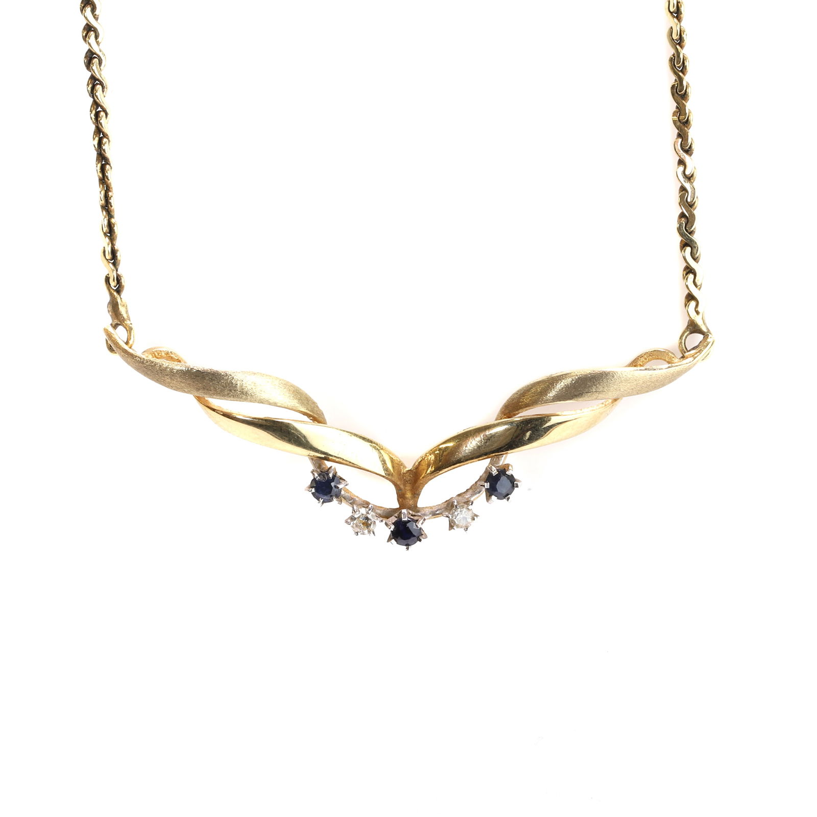 A 9ct gold sapphire and diamond necklace, (1 of 2)