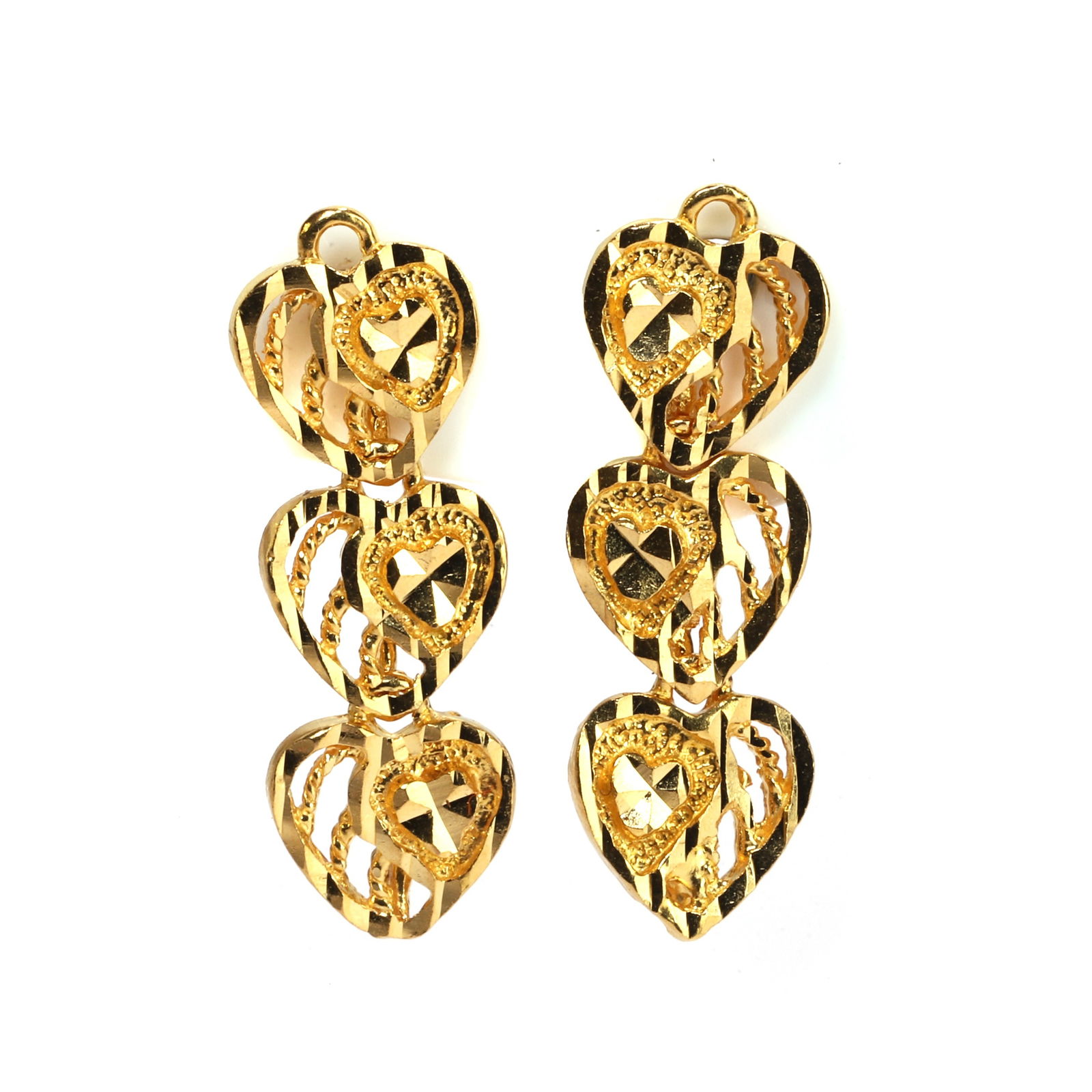 A pair of heart shaped articulated drop earrings, (1 of 2)