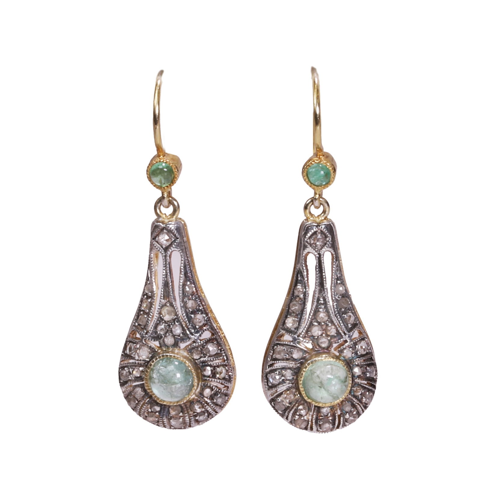 A pair of silver gilt emerald and diamond drop earrings, (1 of 1)
