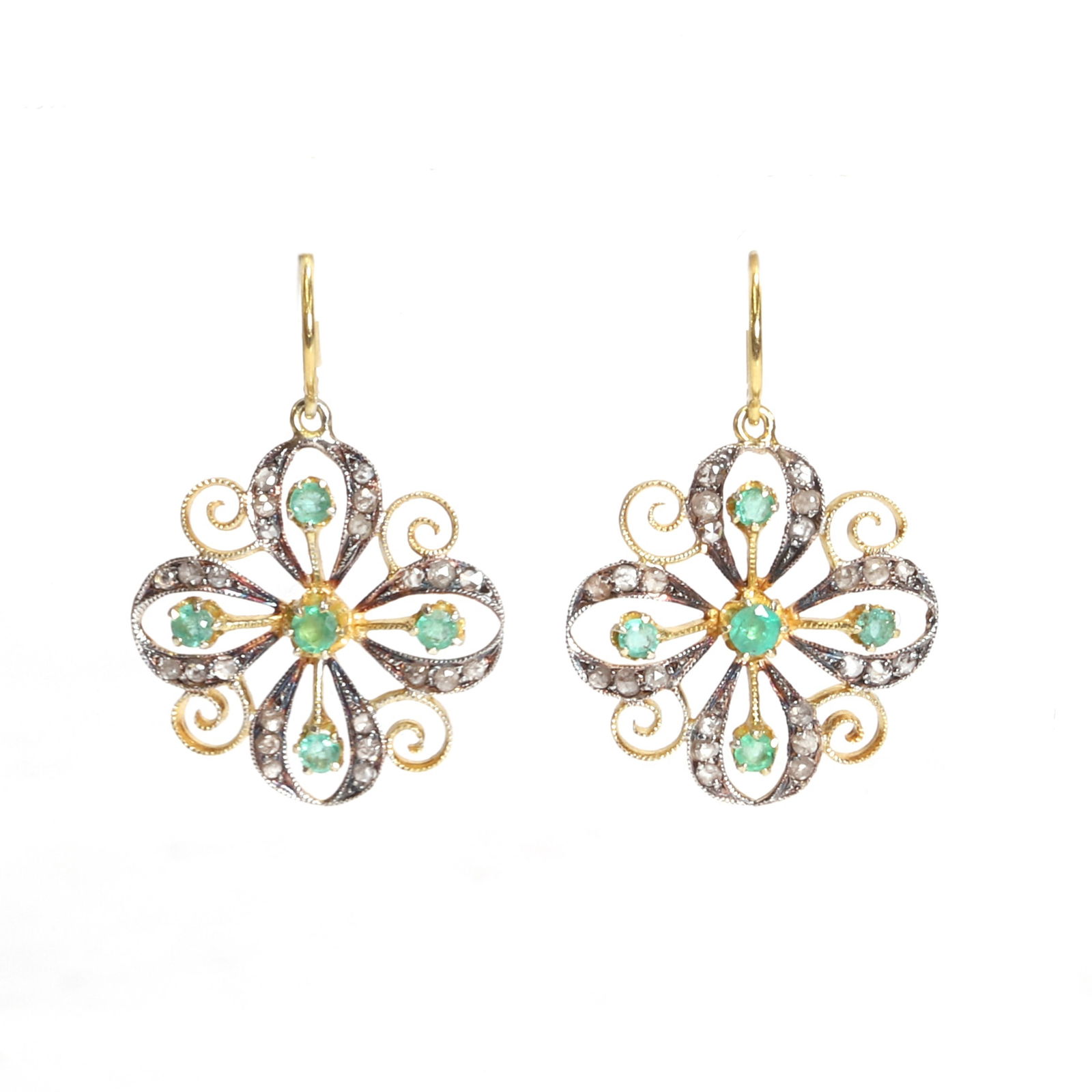 A pair of silver gilt emerald and diamond drop earrings, (1 of 1)