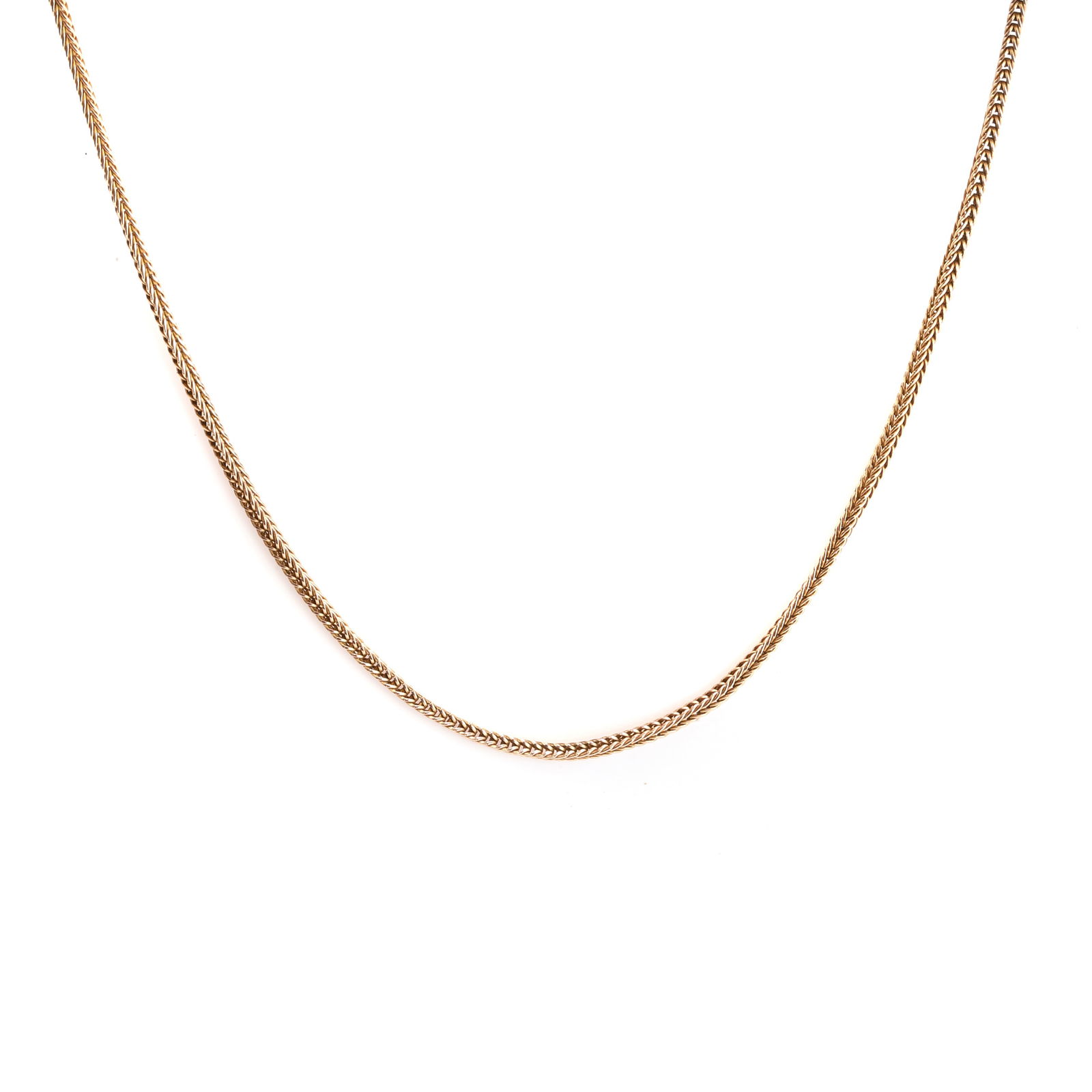 A 9ct gold foxtail link chain,: A 9ct gold foxtail link chain, to a bolt ring clasp, London import hallmark 1978 (Length 56cm; 4.6g) Condition Report: A few slight kinks to chain. Clasp secures. Tarnish.