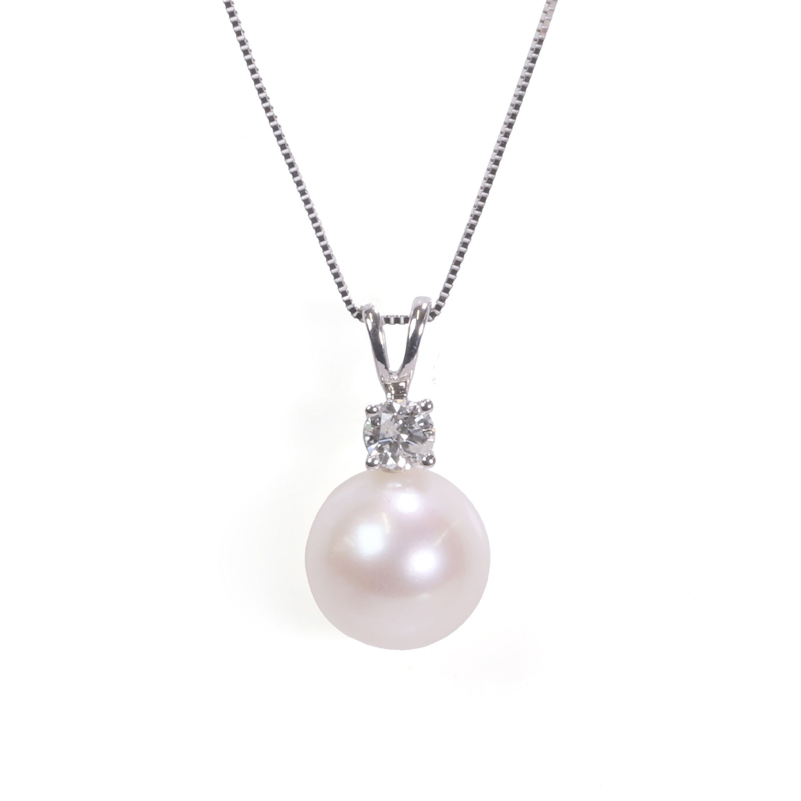 A 9ct white gold cultured pearl and diamond pendant, (1 of 1)