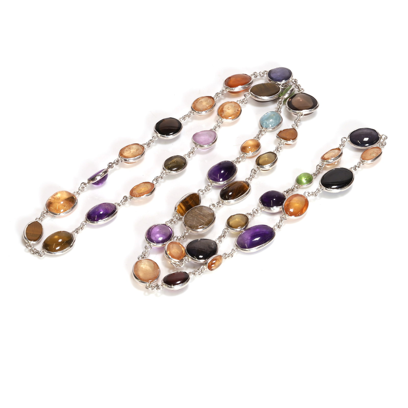 A multi-gemstone set long necklace, (1 of 2)