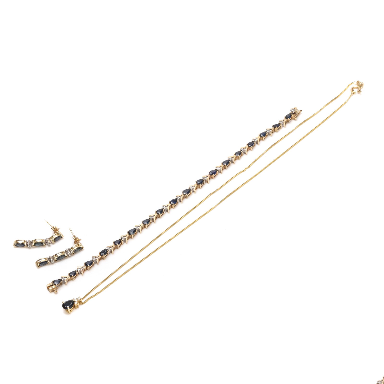 A 9ct gold sapphire and diamond jewellery set, (1 of 2)