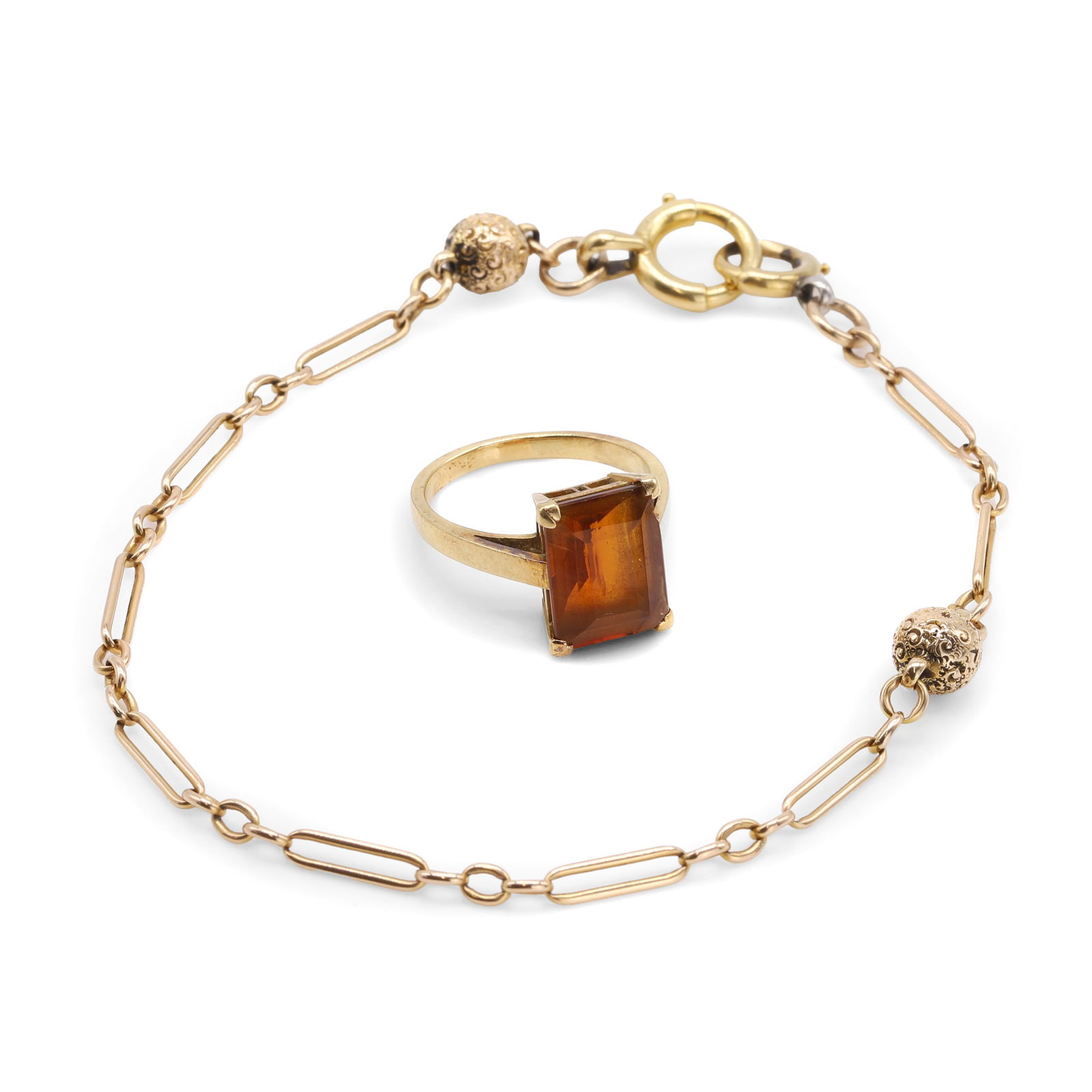 A citrine ring and a short Albert chain/bracelet, (1 of 2)