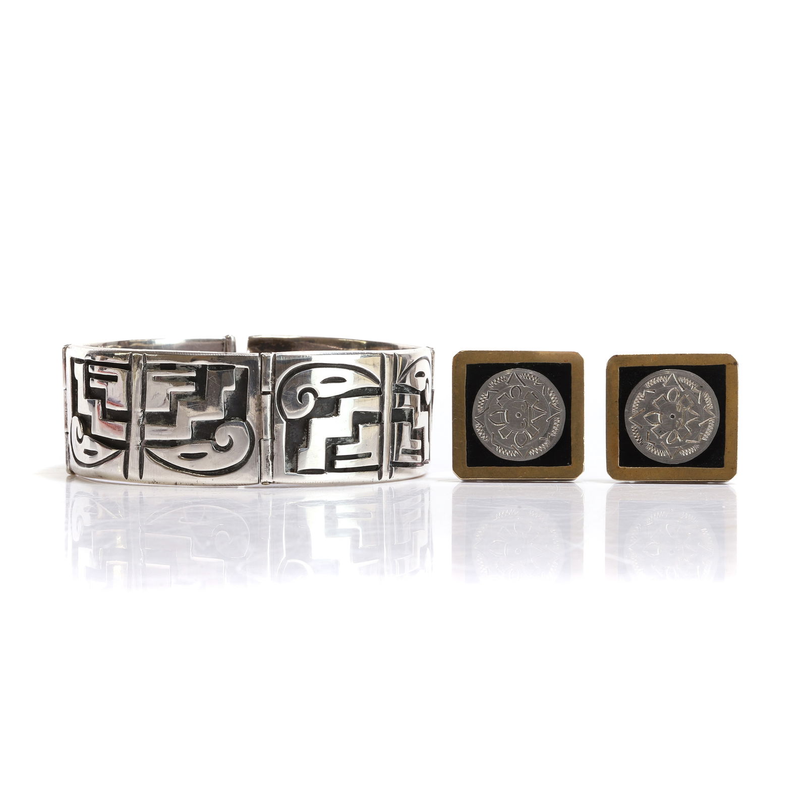 A Mexican silver bracelet and a pair of cufflinks, (1 of 2)