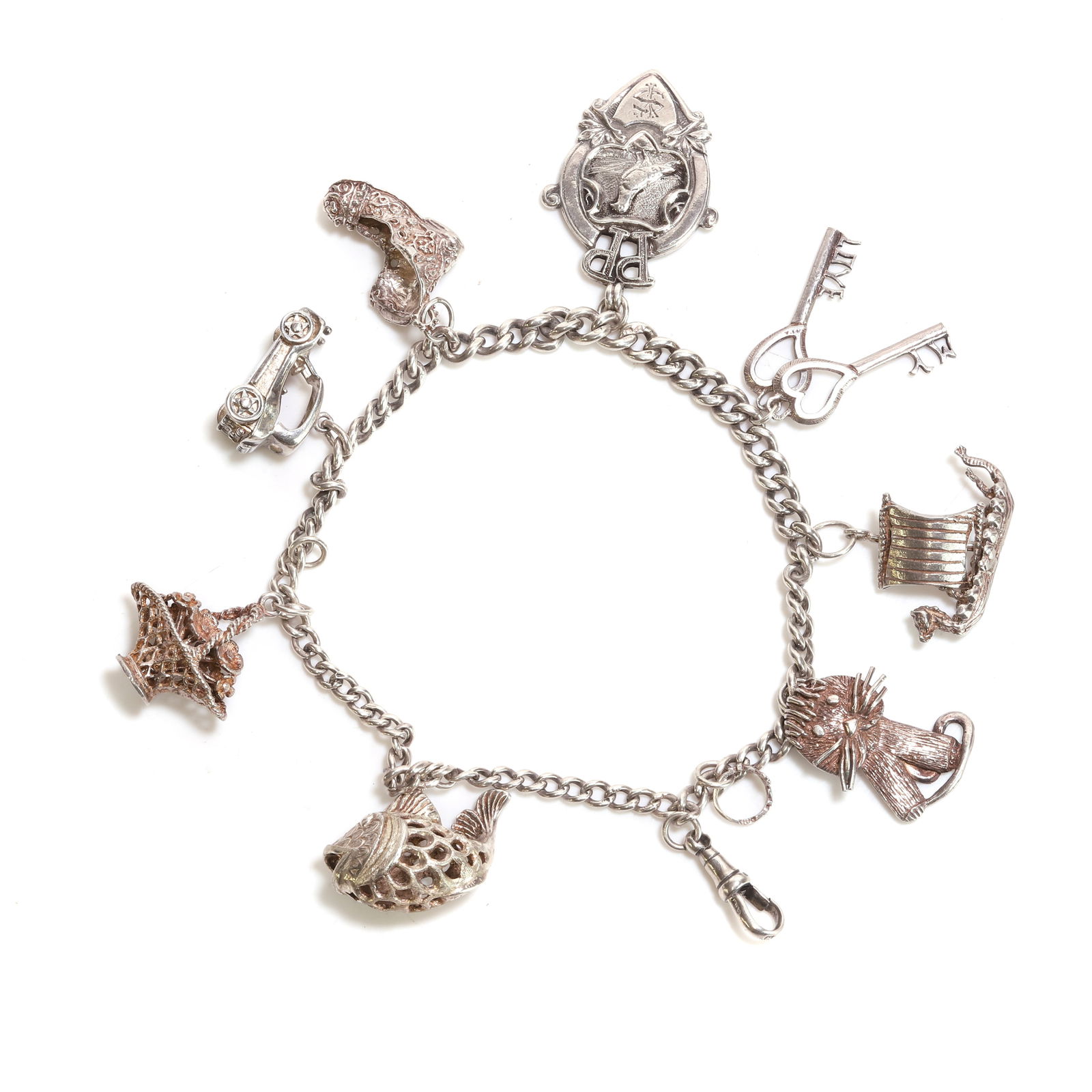 A silver charm bracelet, (1 of 2)