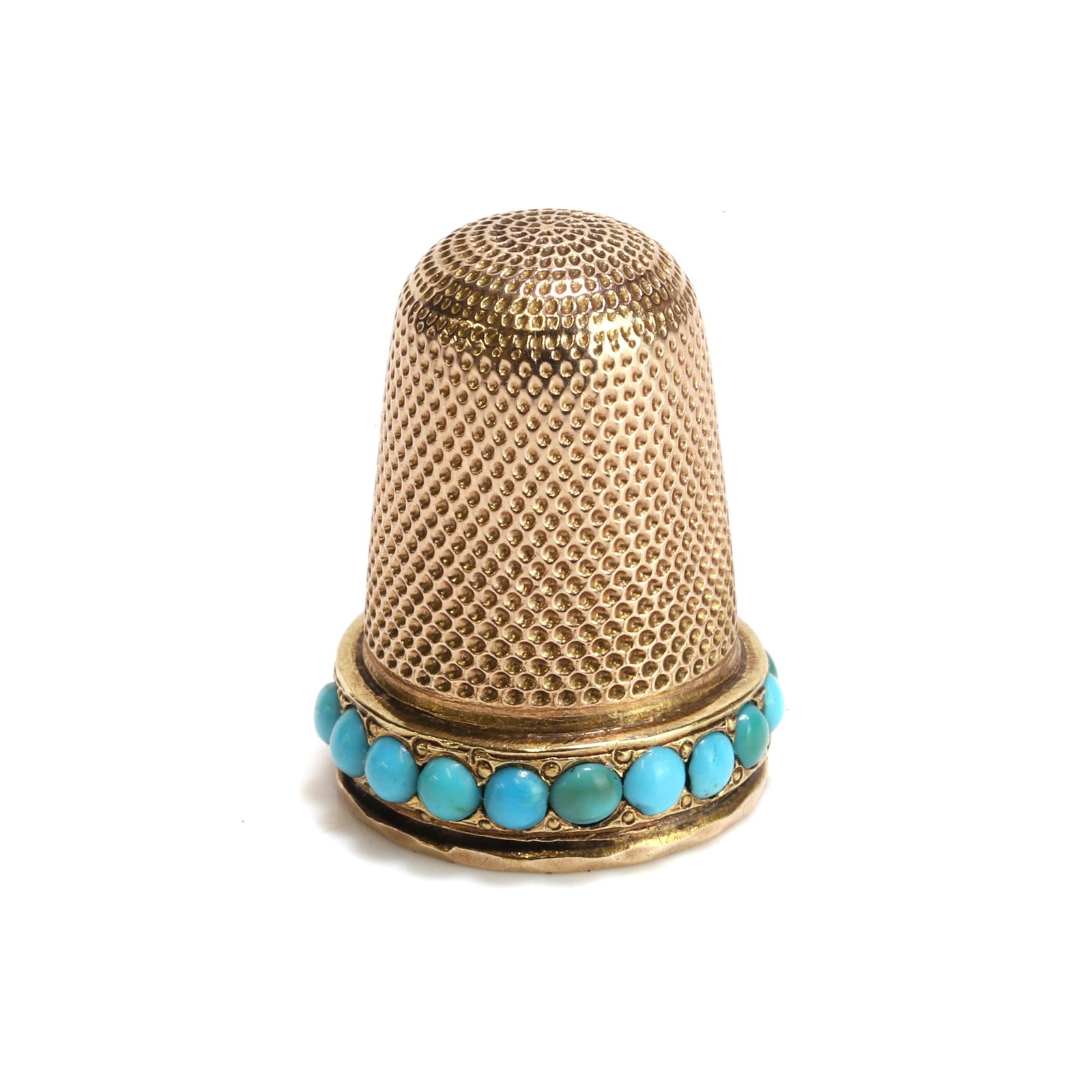 A cased turquoise set thimble, (1 of 3)