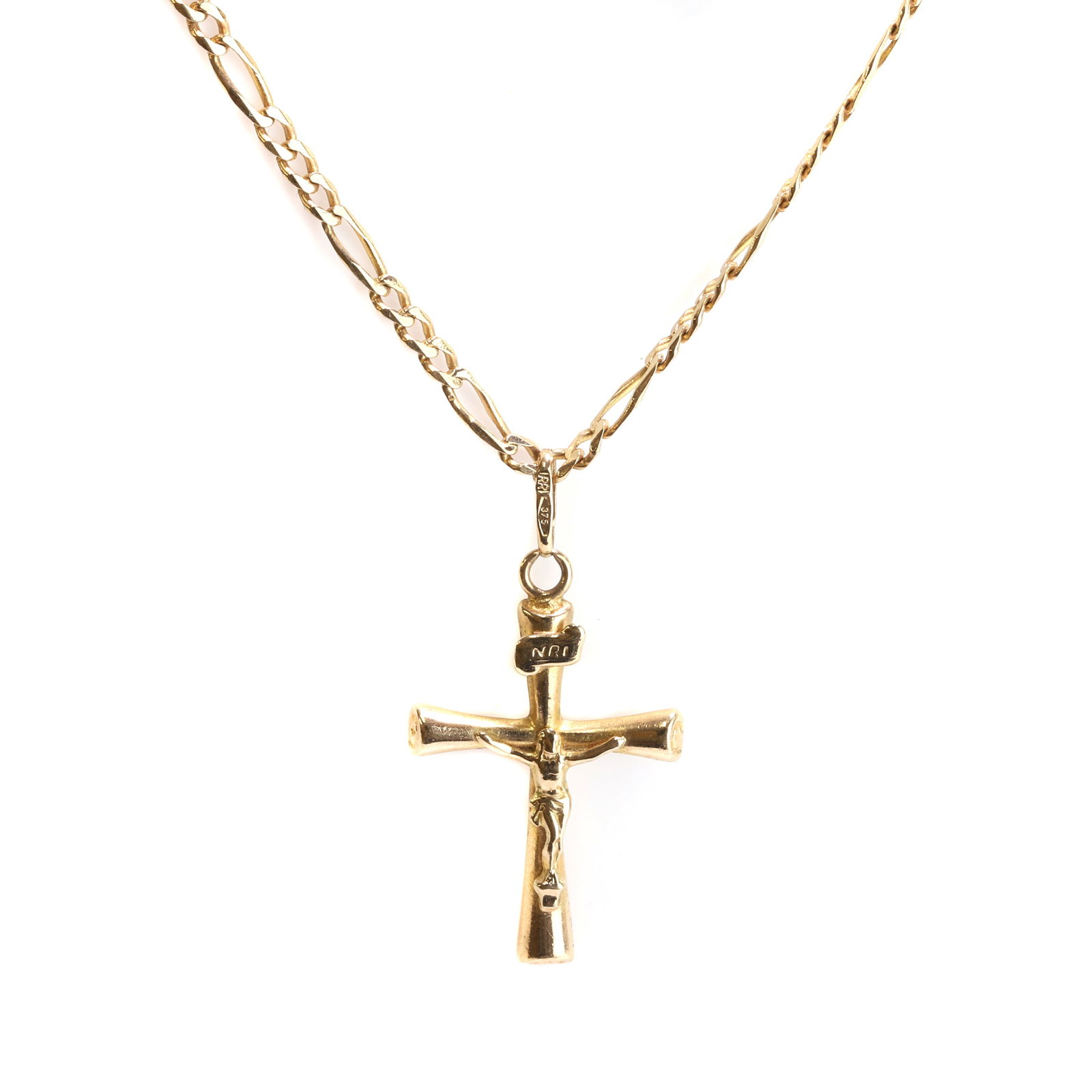 A 9ct gold crucifix pendant, (1 of 2)