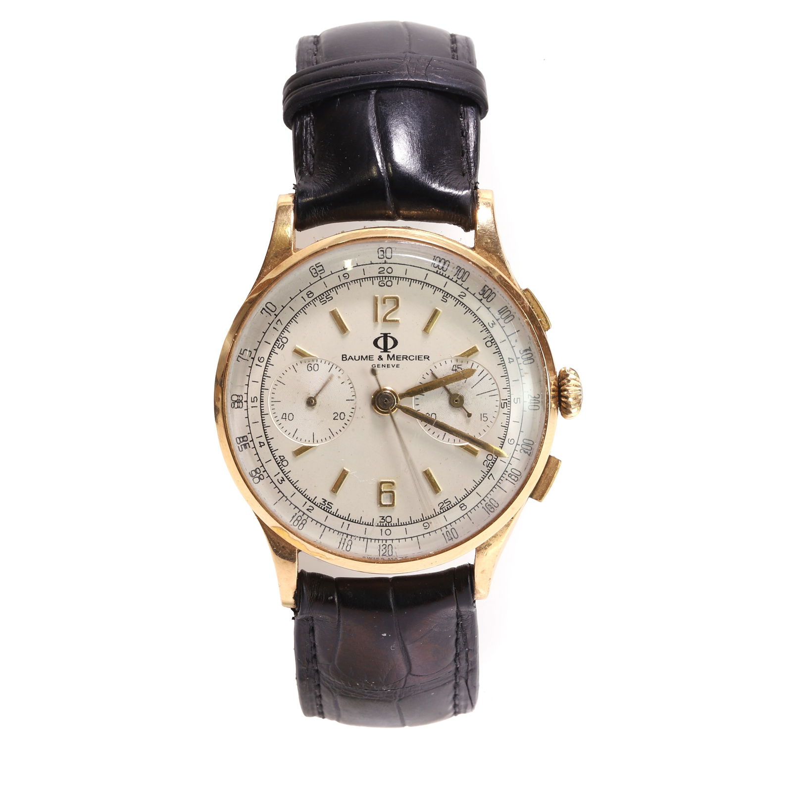 Baume & Mercier, a gentlemen's 18ct gold mechanical chronograph strap watch, (1 of 2)