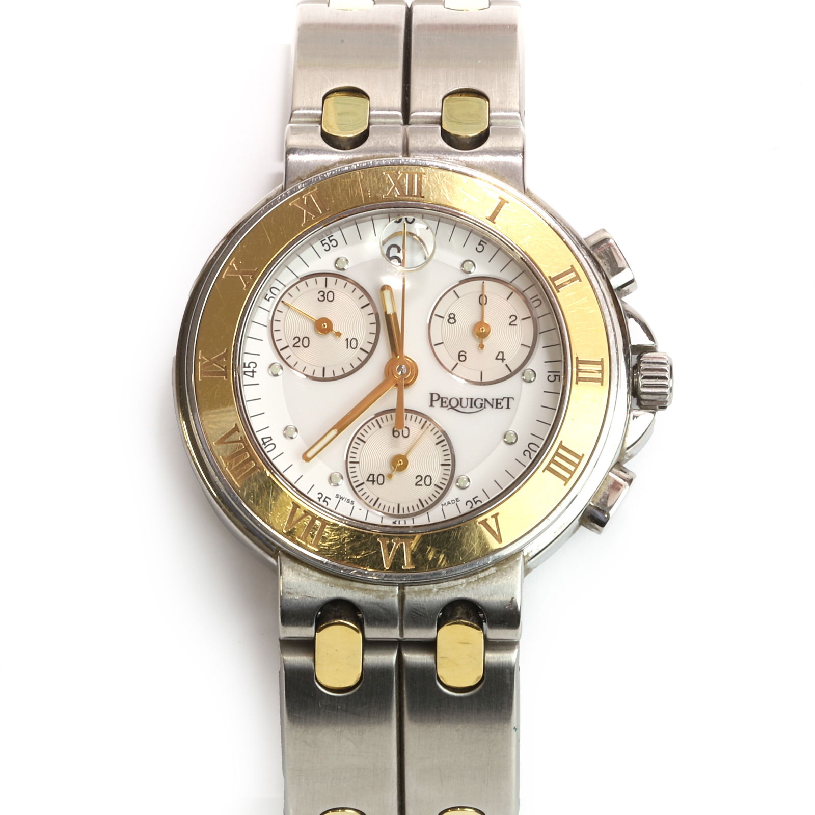 A gentlemen's stainless steel Pequignet quartz bracelet watch, (1 of 2)