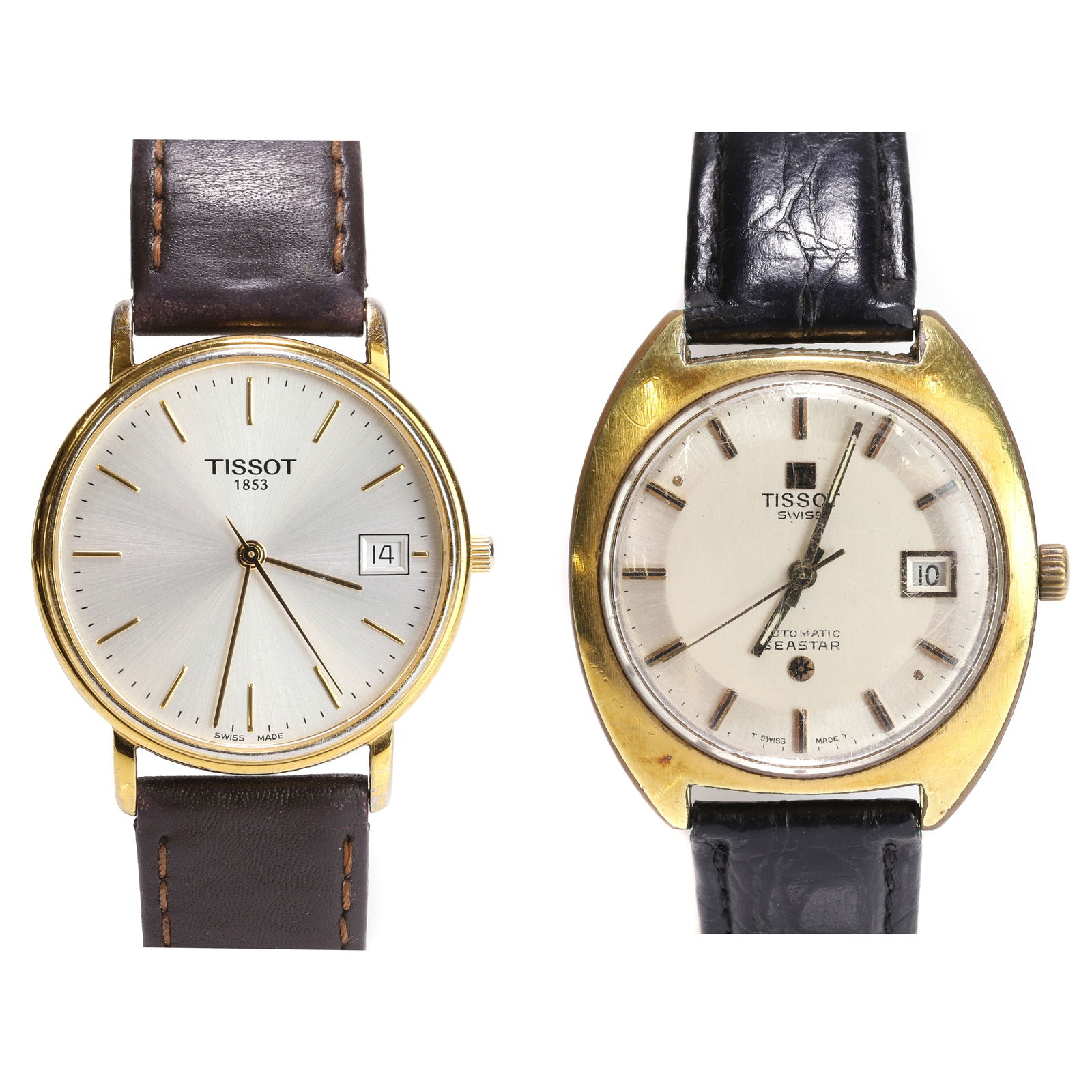 Two gold plated Tissot strap watches, (1 of 4)