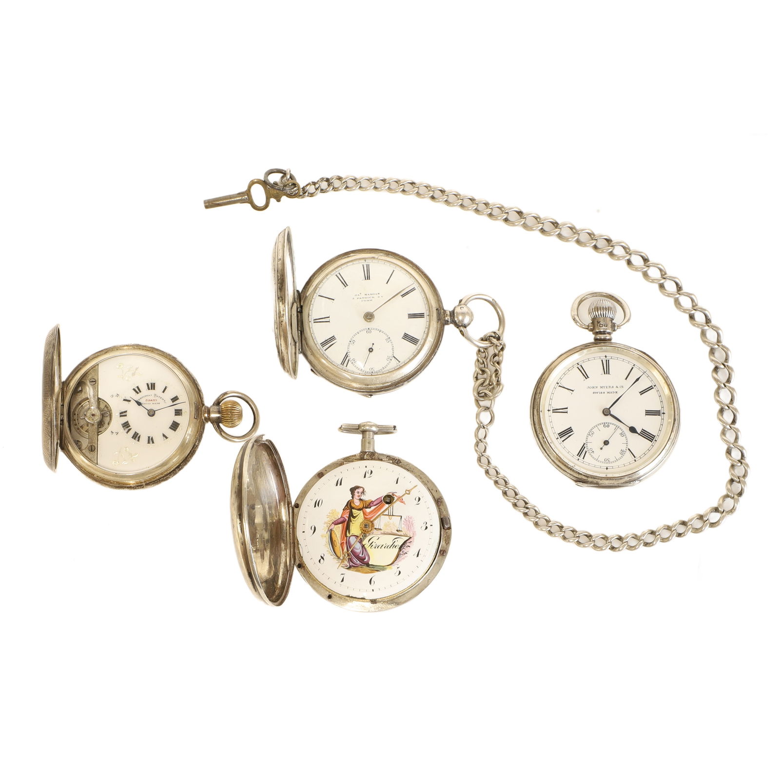 A group of four silver pocket watches, (1 of 2)
