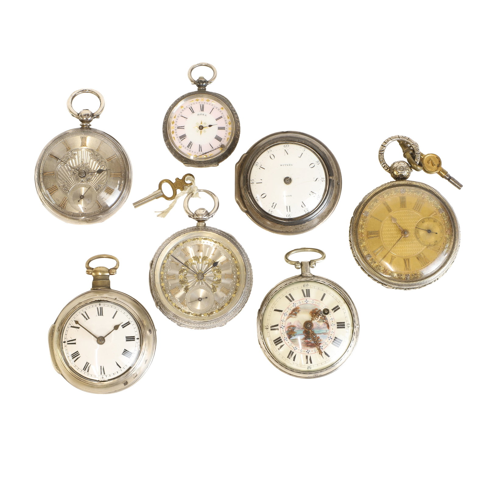 A group of silver pocket watches, (1 of 2)