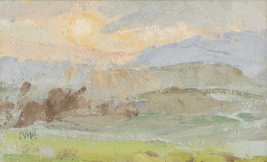 ▲ Diana Armfield RA (British, b.1920) Mountain landscape at sunset (1 of 4)