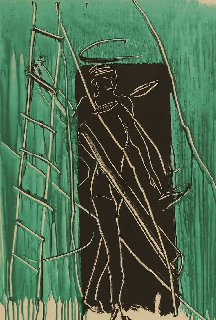 ▲ Bruce McLean (British, b.1944) Figure, door and ladder: ▲ Bruce McLean (British, b.1944) Figure, door and ladder lithograph in colours, signed and dated 'Bruce McLean 1985' in pencil l.r., numbered 71/90 (image 76.5 x 51cm; framed 100 x 70.5cm) Condi