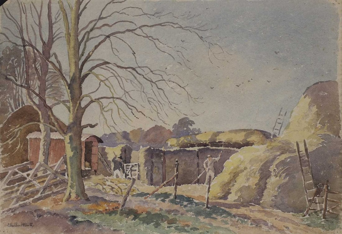 Ethelbert White (British, 1891-1972) A group of four paintings: Ethelbert White (British, 1891-1972) A group of four paintings comprising 'Strawyard' and 'The Chalk Pit' both signed 'Ethelbert White', watercolour, and two further watercolour paintings, of farm bui