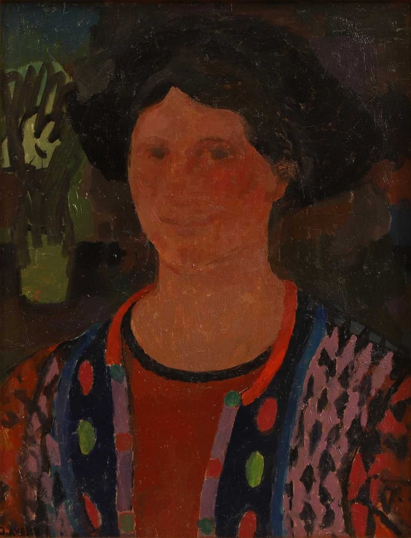 ▲ Duffy Ayers (British, 1915-2017) 'Smiling Woman': ▲ Duffy Ayers (British, 1915-2017) 'Smiling Woman' signed 'D. AYERS' l.l., oil on board (29 x 22cm; framed 40 x 33.5cm) Condition Report: Finish uneven with some matt patches, possibly over pain