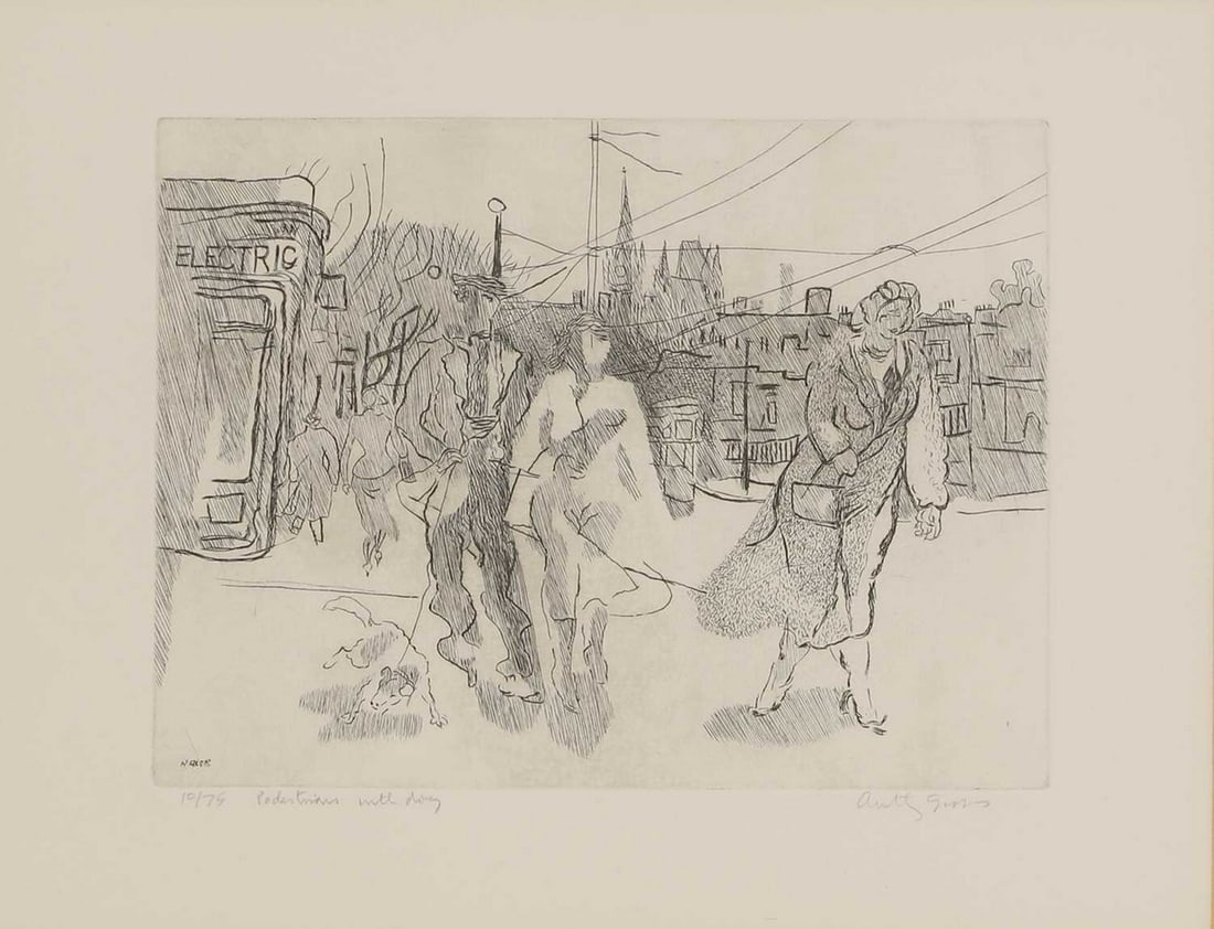 ▲ Anthony Gross RA (British, 1905-1984) 'Pedestrians with Dog', 1980 (Herdman 8013) (1 of 6)