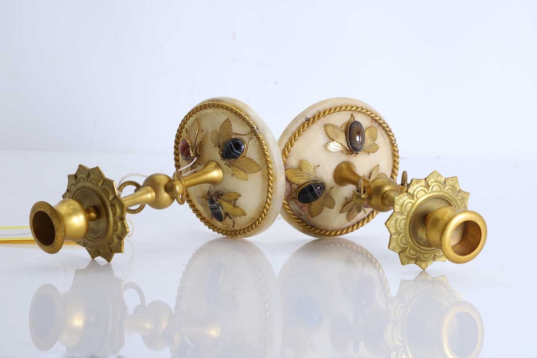 A pair of alabaster candlesticks, Circa early 20th century, - 2