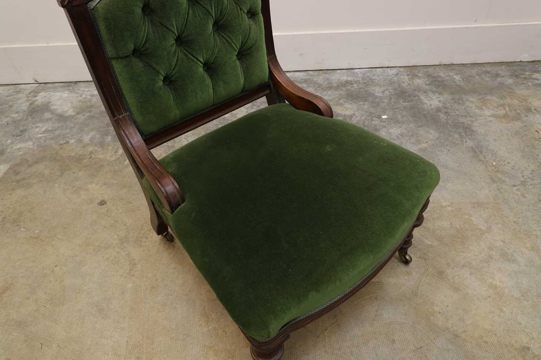 A Victorian walnut nursing chair in the manner of Holland and Sons, Late 19th century, - 2