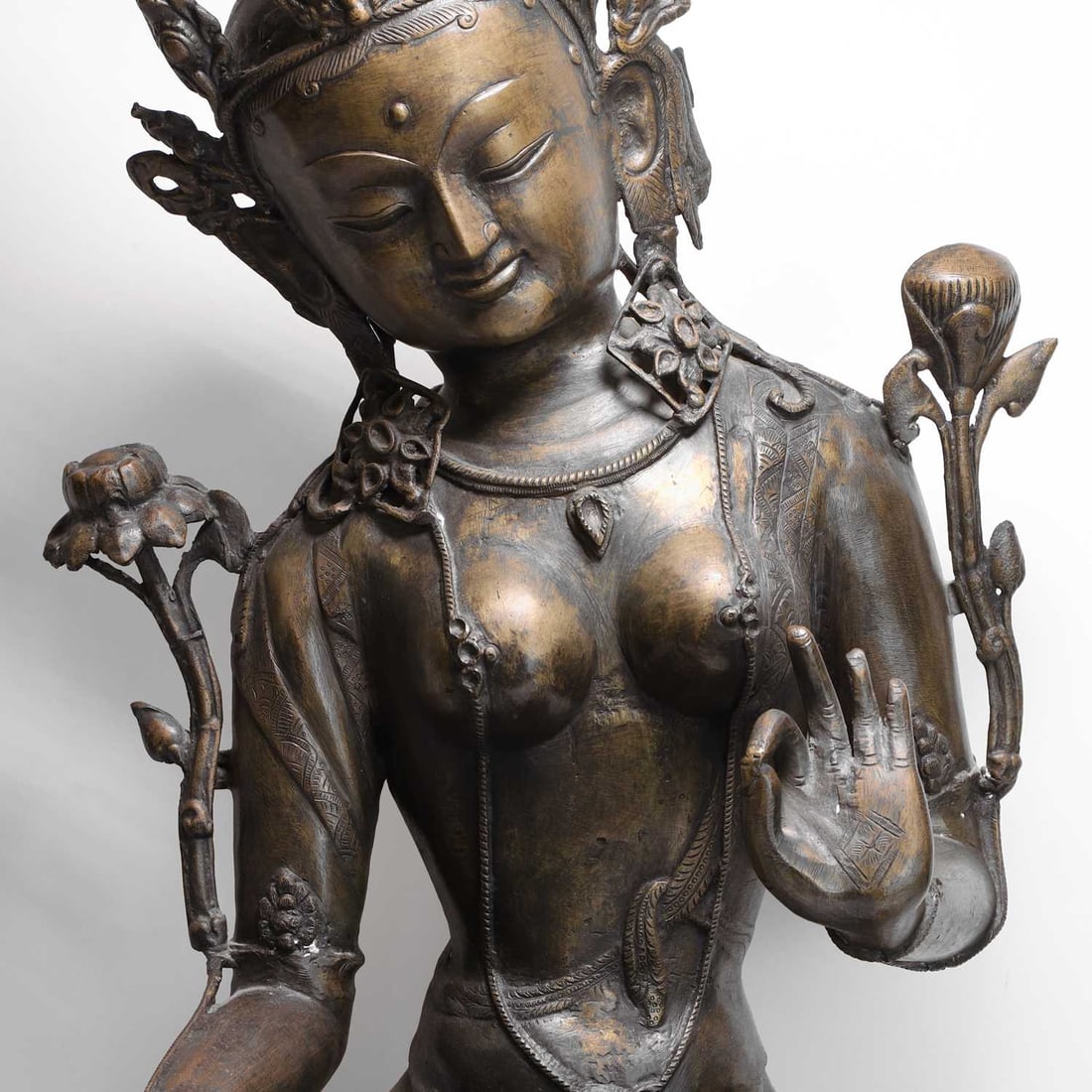 A very large Nepalese bronzed-brass figure of Tara, 20th century, - 2