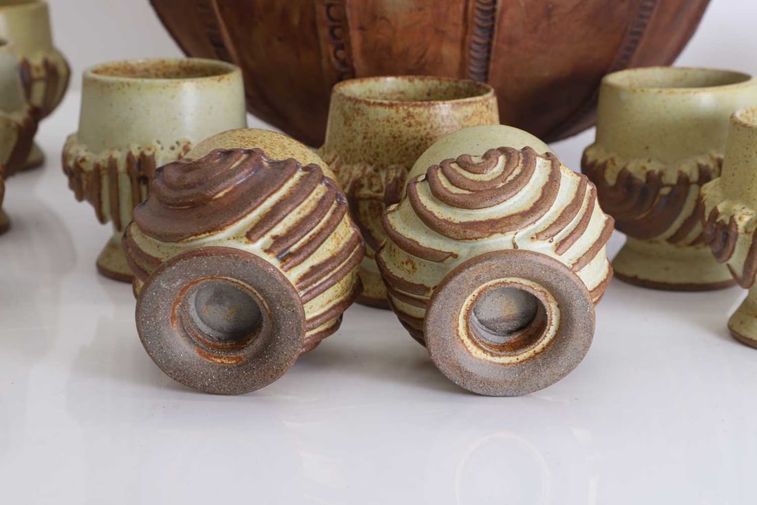 A Bernard Rooke stoneware punch bowl and goblets, Circa 1973 - 2