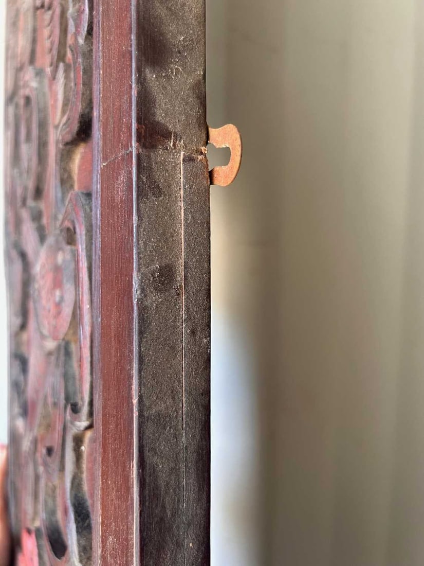 A Chinese carved and painted cornice panel, - 4