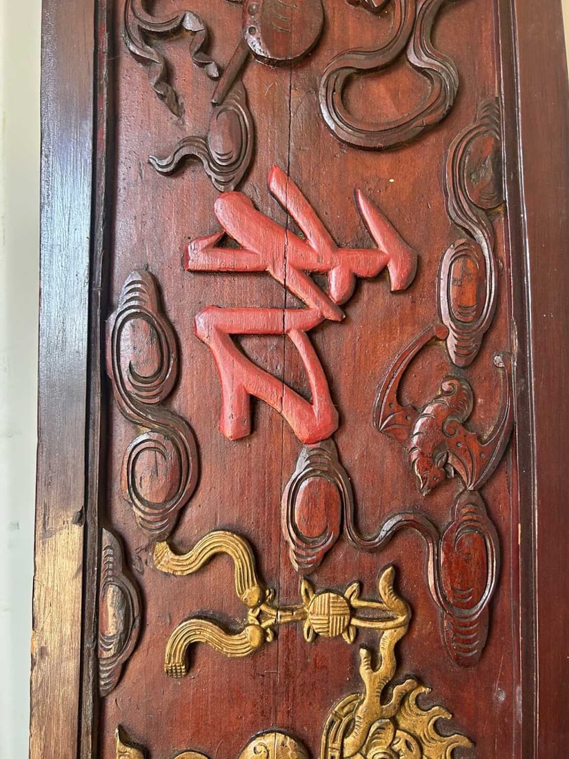 A Chinese carved and painted cornice panel, - 5