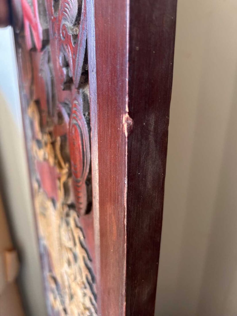 A Chinese carved and painted cornice panel, - 7