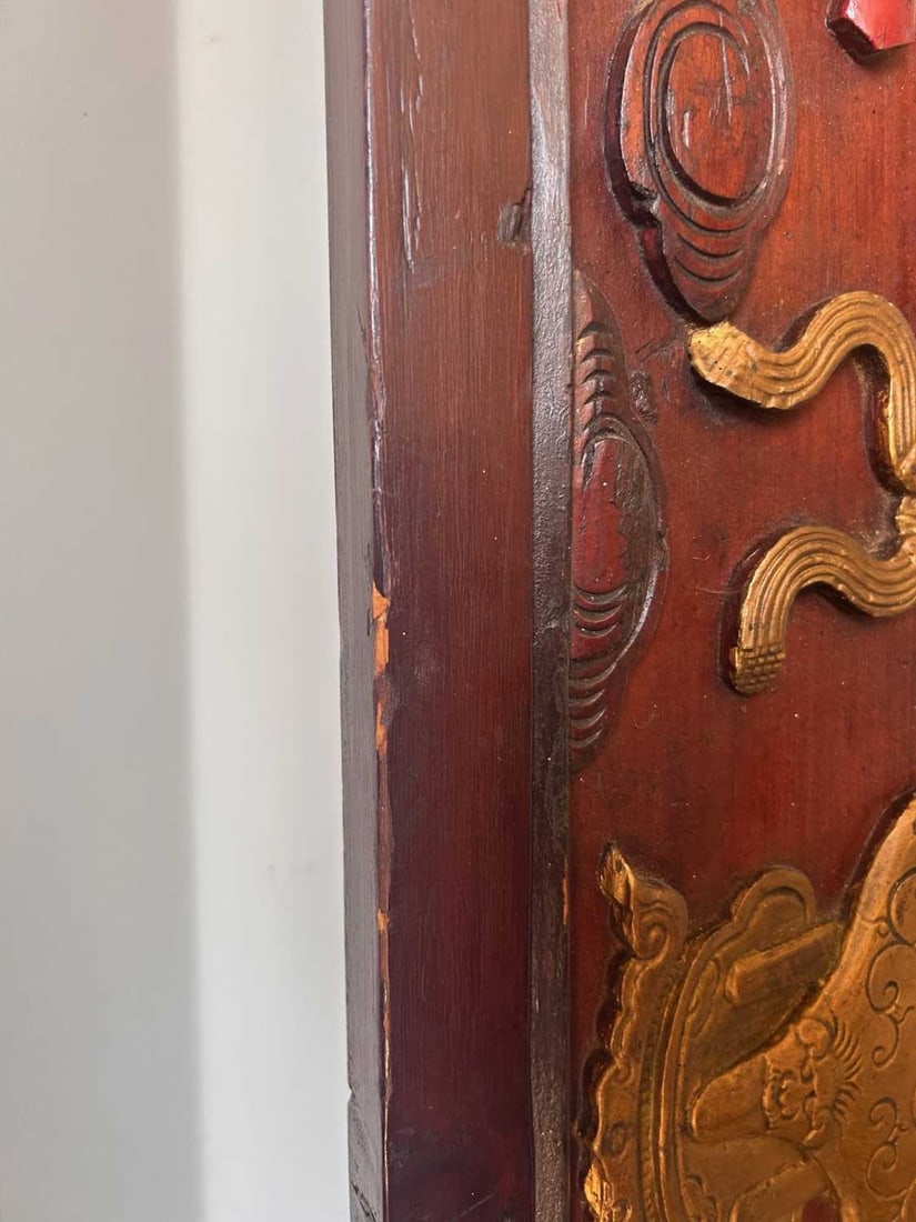 A Chinese carved and painted cornice panel, - 8