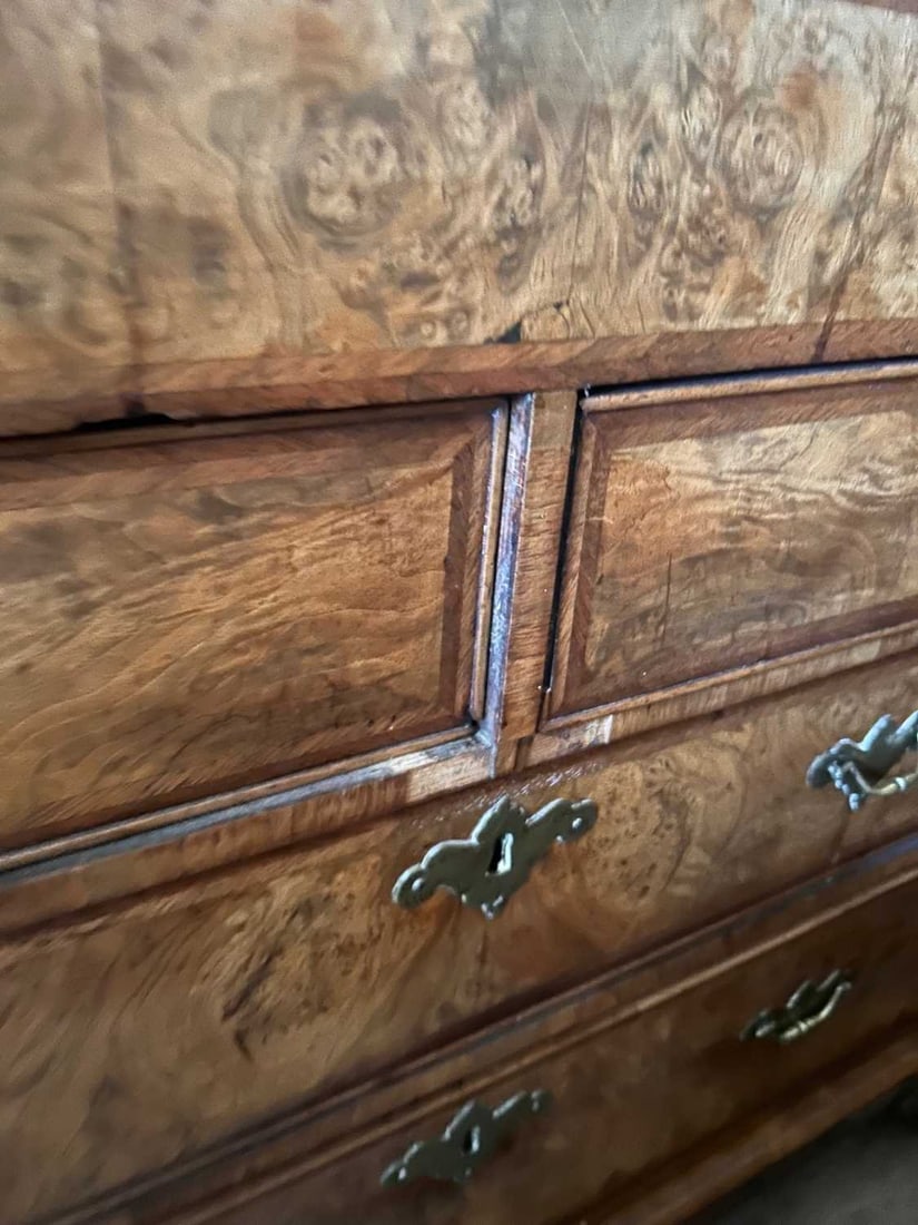 A George I strung walnut and burr walnut bureau cabinet, c.1720 and later - 4