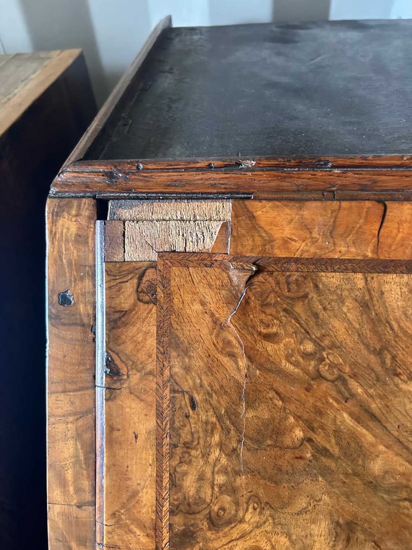 A George I strung walnut and burr walnut bureau cabinet, c.1720 and later - 5