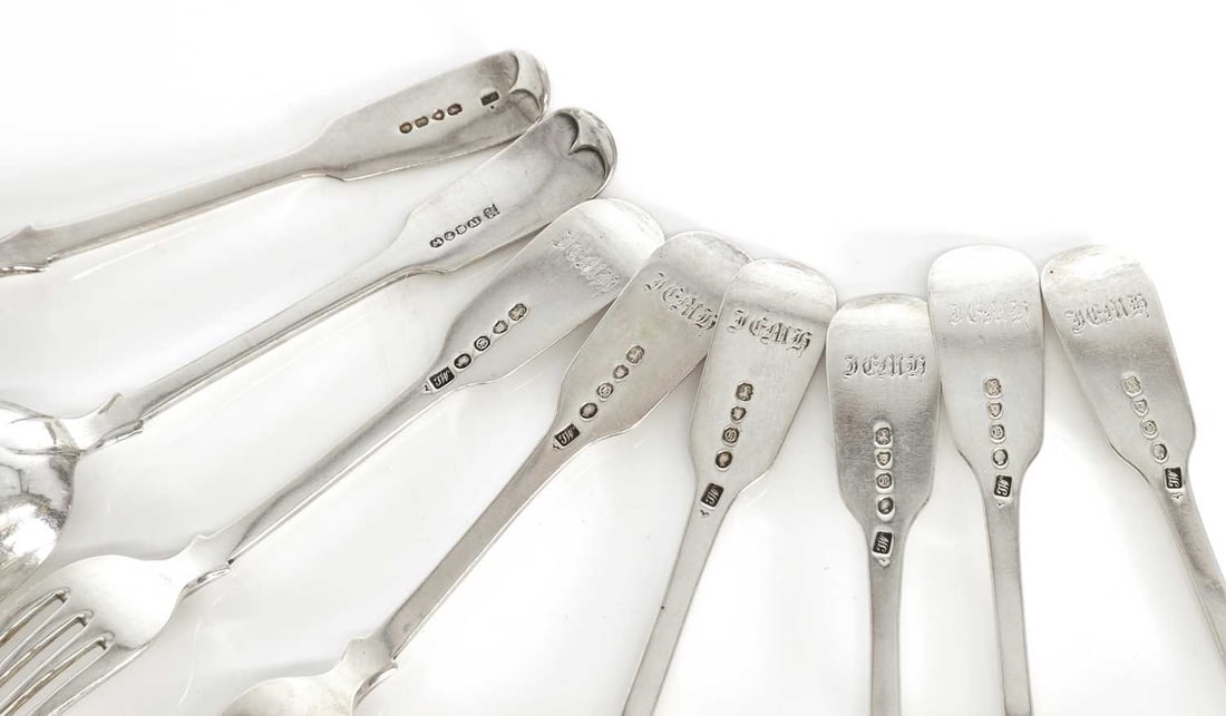 Six silver fiddle pattern dessert spoons, - 3