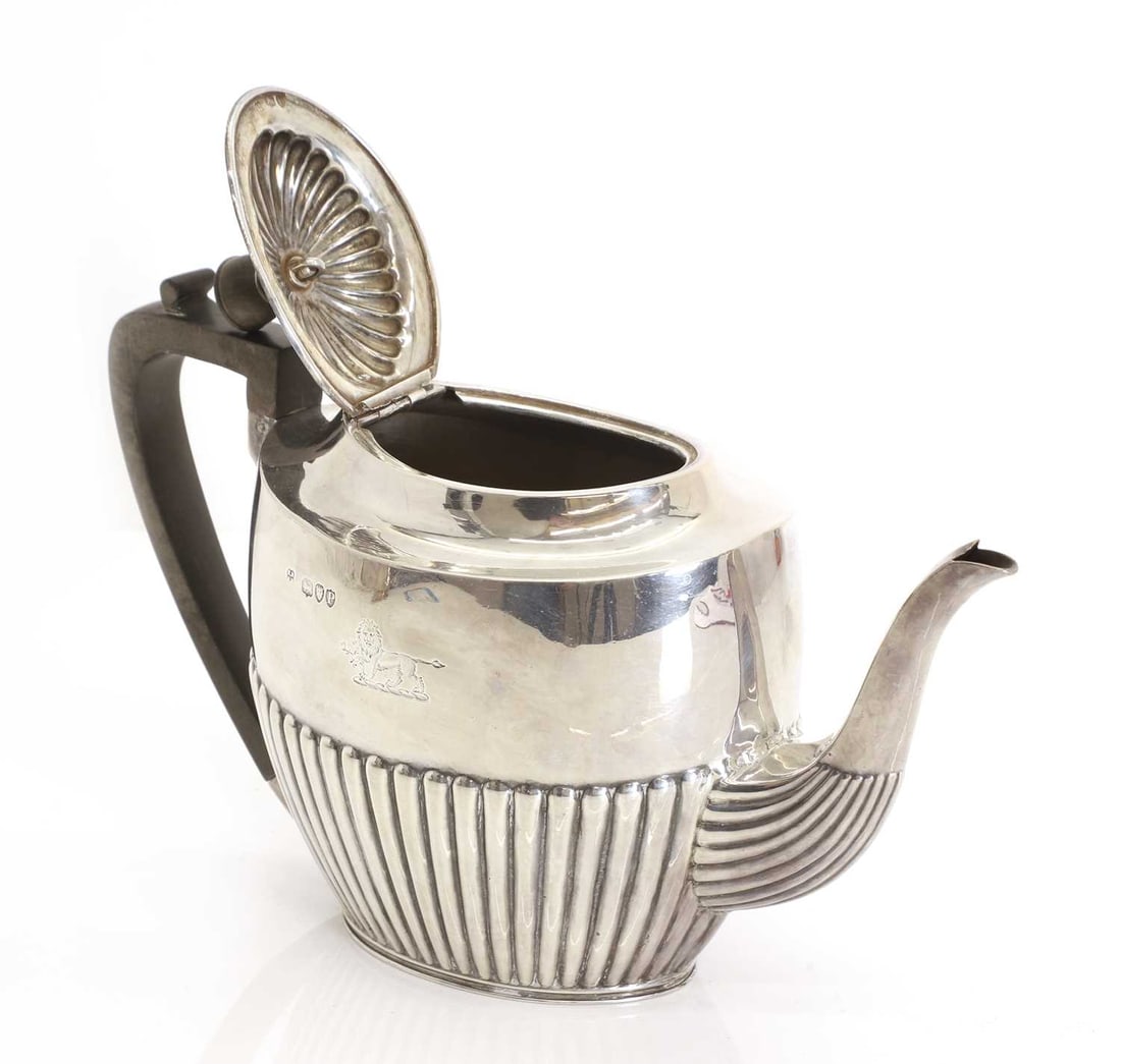 A silver teapot, - 3