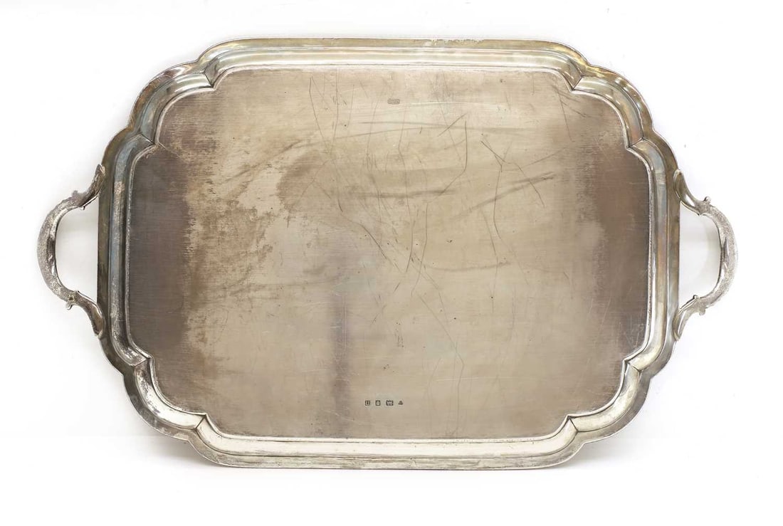 A George V silver tea tray, - 2