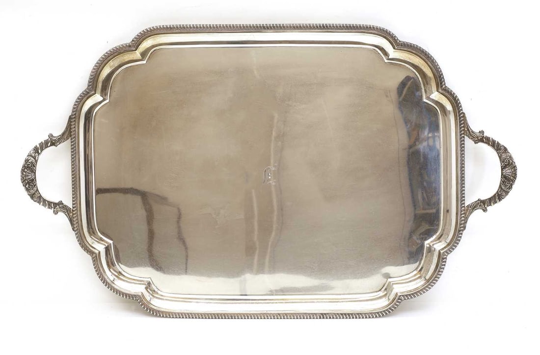 A George V silver tea tray, - 3