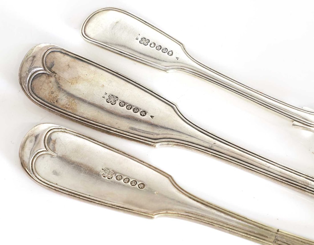 Four Victorian fiddle and thread pattern silver table spoons, - 2