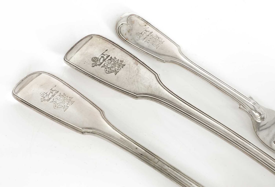 Four Victorian fiddle and thread pattern silver table spoons, - 4