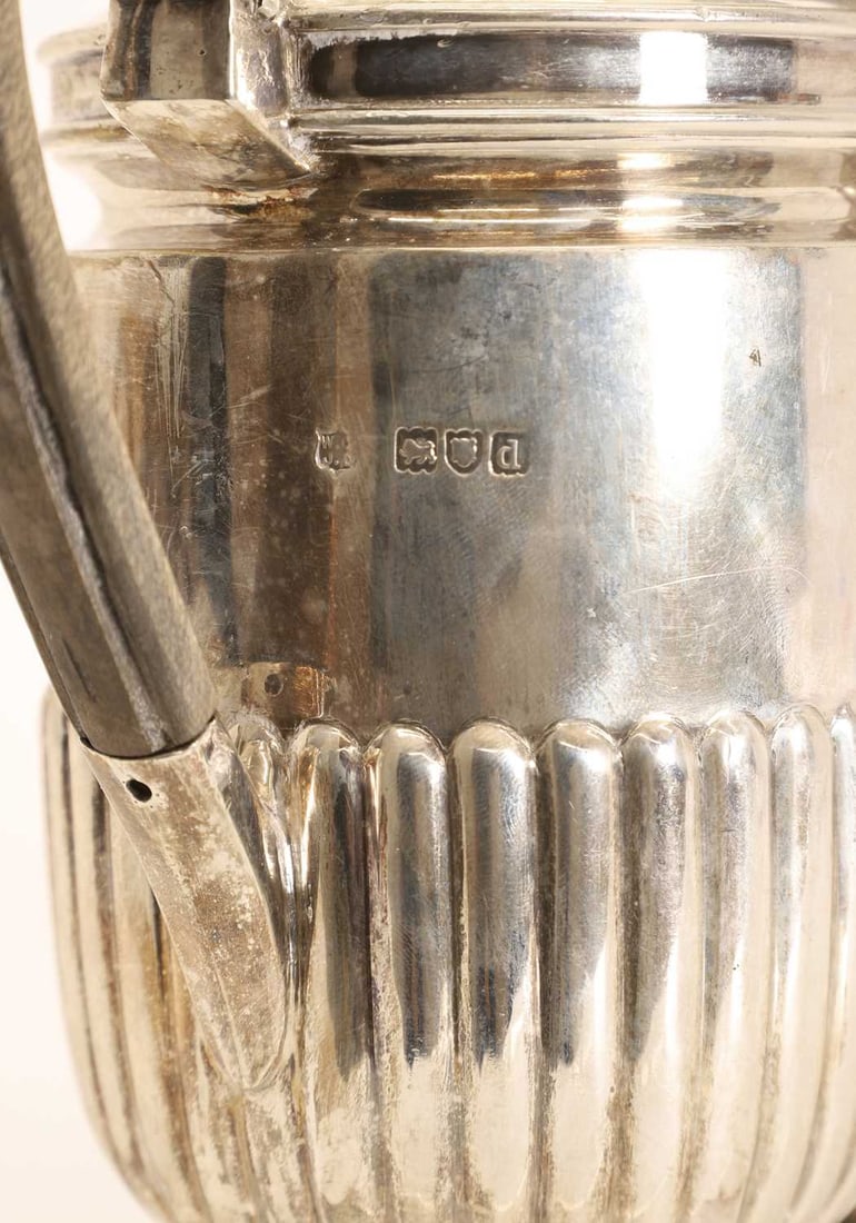 A silver coffee pot and hot water jug, - 3