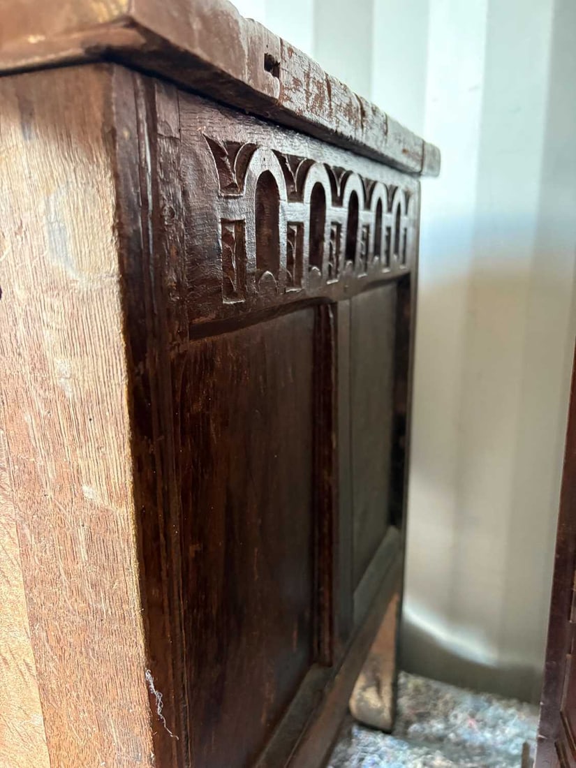 A Charles I oak coffer, early 17th century - 12