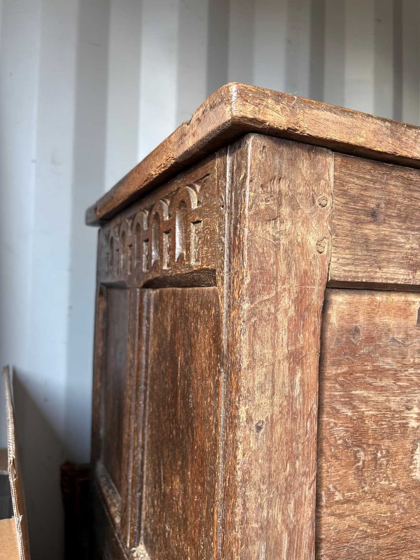 A Charles I oak coffer, early 17th century - 13