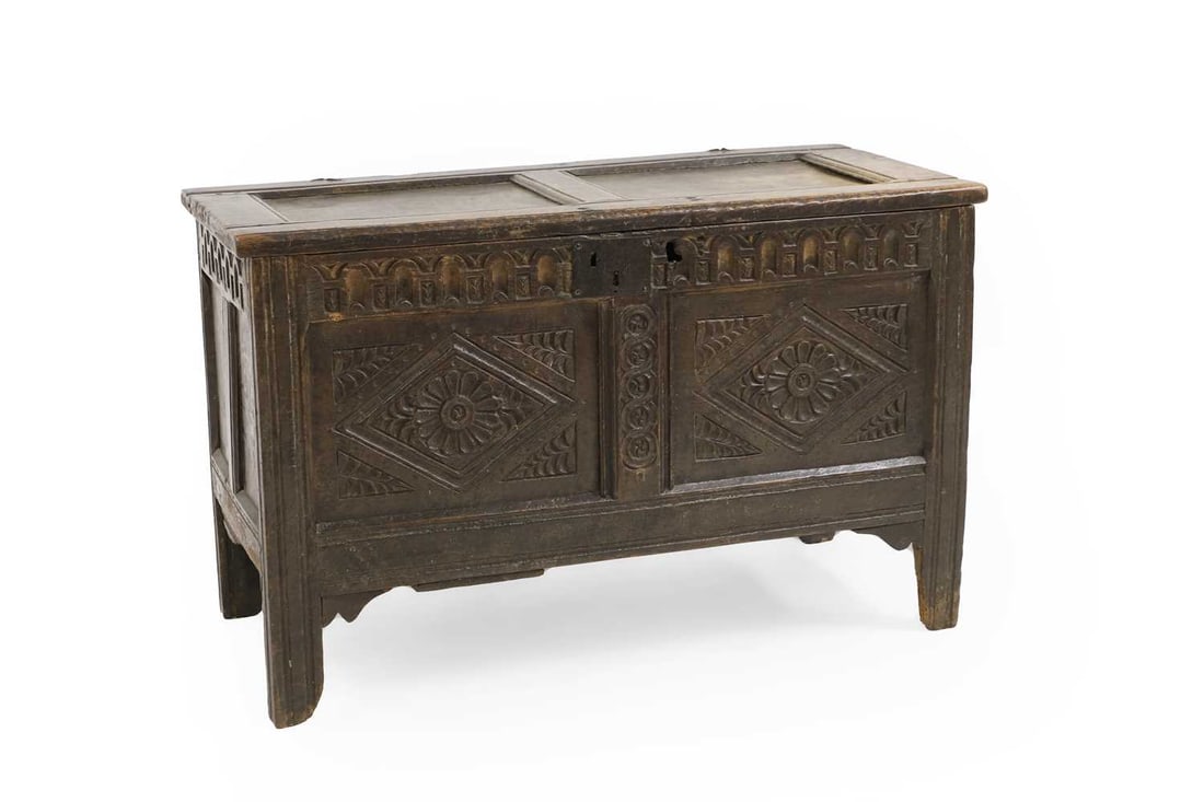 A Charles I oak coffer, early 17th century (1 of 16)